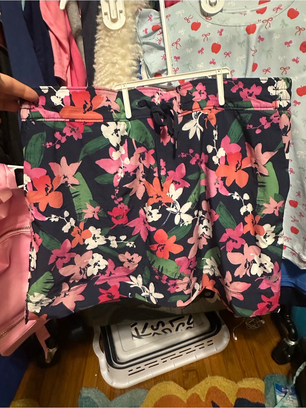 Speedo Navy Floral Drawstring Skort with Pink, Coral & Green Accents